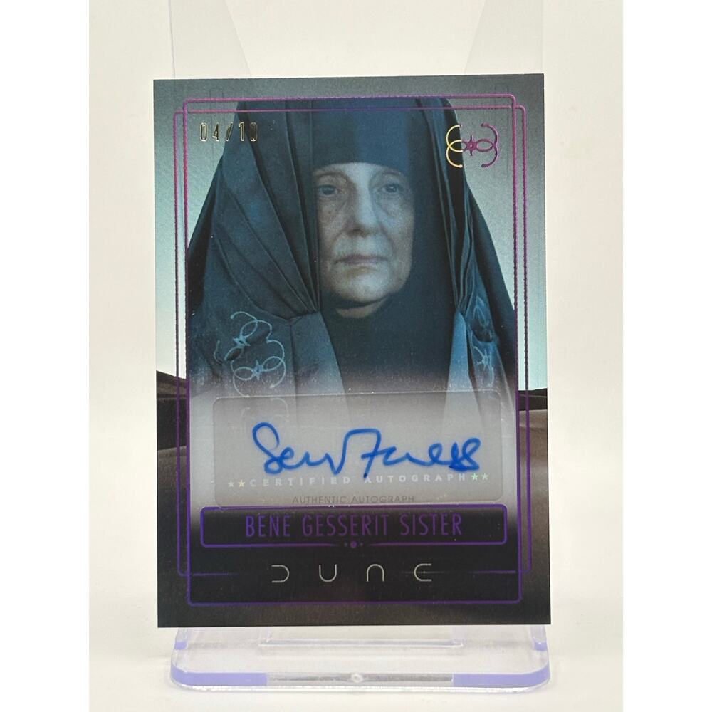 2025 Topps Dune Souad Faress as Bene Gesserit Sister Acrylics Purple Auto /10 SP